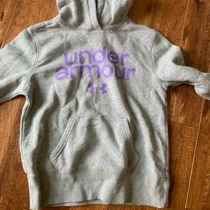 Grey and purple under armour sweatshirt